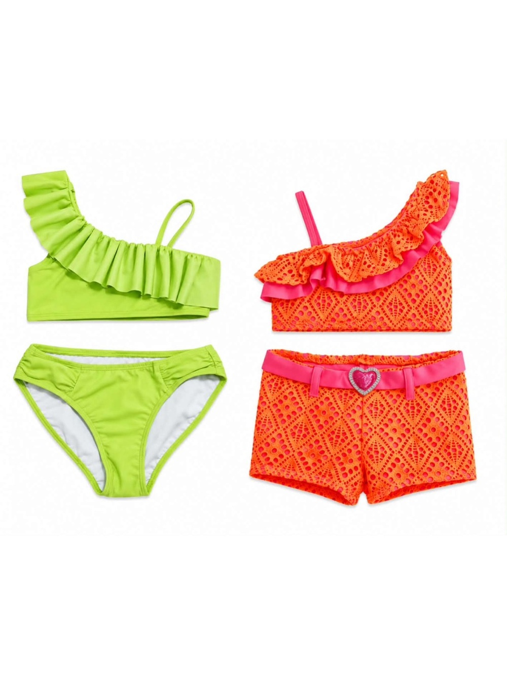 Kate Mack Neon Green & Bright Orange Ruffle Two-Piece Swim Set – Size 2T NWT